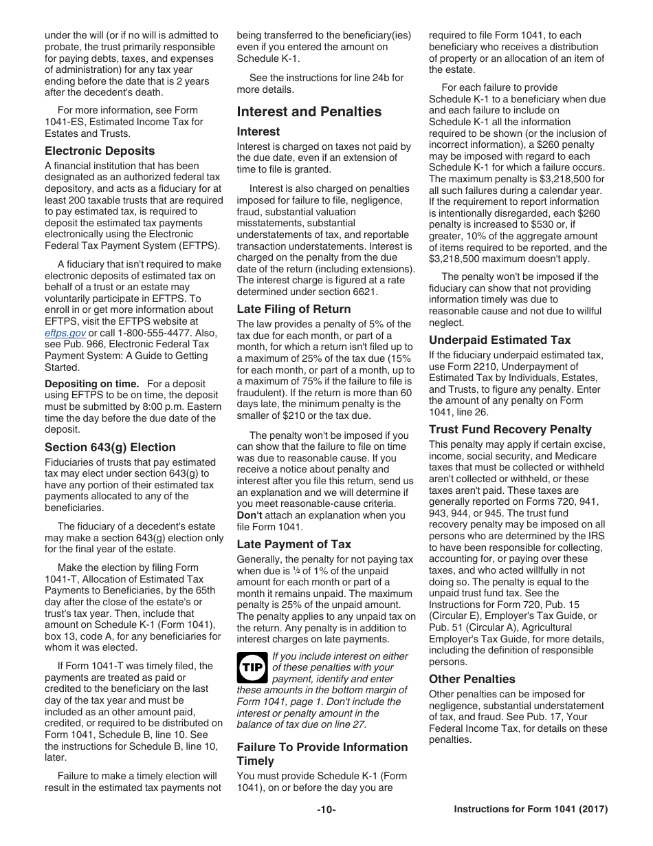 Instructions for IRS Form 1041 Schedule A, B, G, J, K-1 U.S. Income Tax Return for Estates and Trusts, Page 10