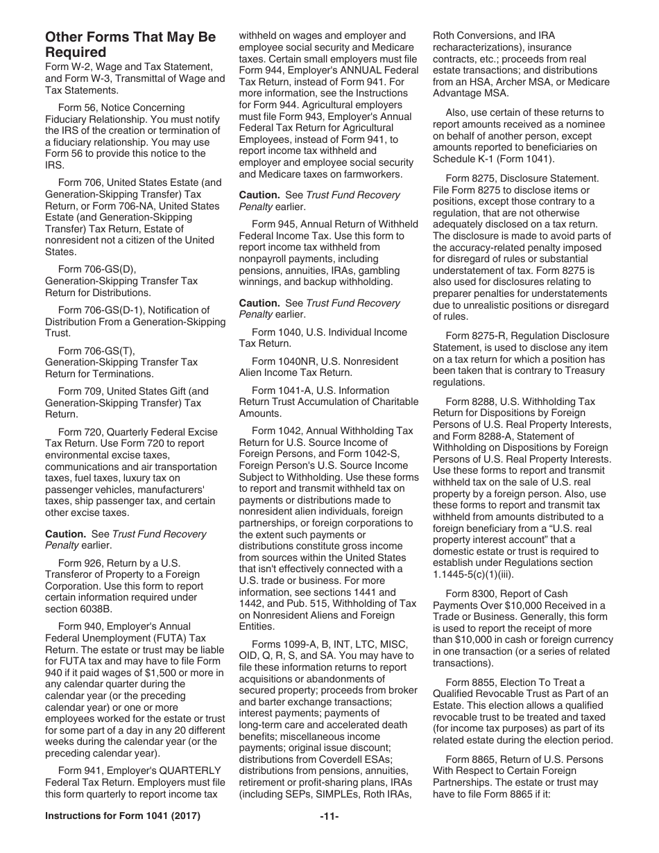 Instructions for IRS Form 1041 Schedule A, B, G, J, K-1 U.S. Income Tax Return for Estates and Trusts, Page 11