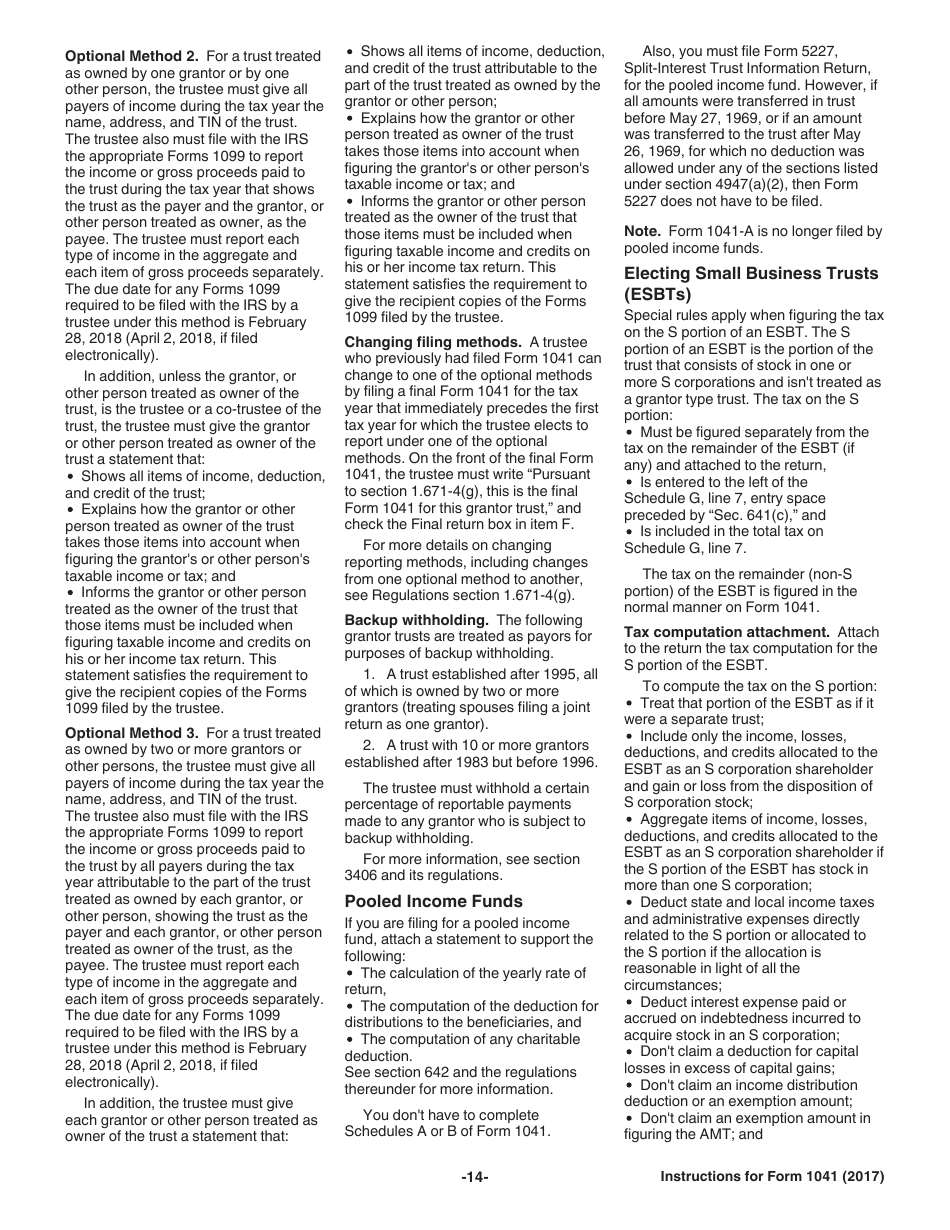 Instructions for IRS Form 1041 Schedule A, B, G, J, K-1 U.S. Income Tax Return for Estates and Trusts, Page 14