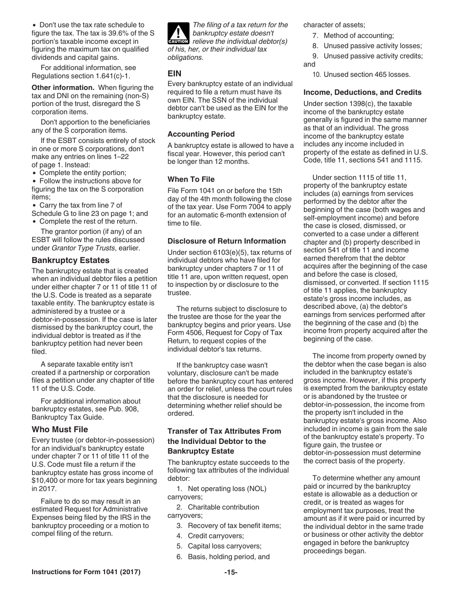 Instructions for IRS Form 1041 Schedule A, B, G, J, K-1 U.S. Income Tax Return for Estates and Trusts, Page 15