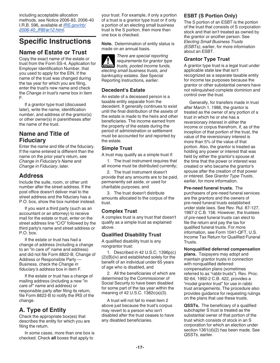 Instructions for IRS Form 1041 Schedule A, B, G, J, K-1 U.S. Income Tax Return for Estates and Trusts, Page 17