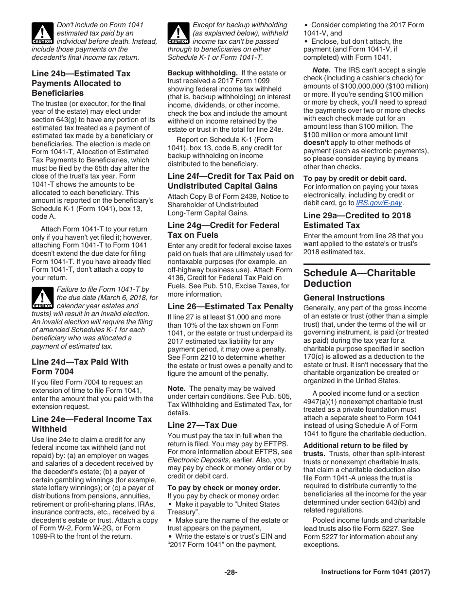 Instructions for IRS Form 1041 Schedule A, B, G, J, K-1 U.S. Income Tax Return for Estates and Trusts, Page 28