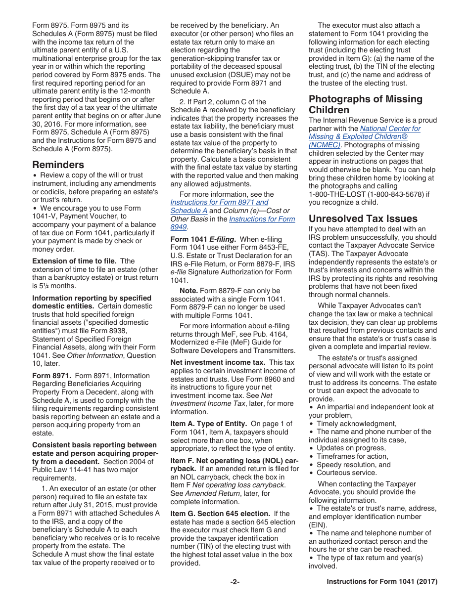 Instructions for IRS Form 1041 Schedule A, B, G, J, K-1 U.S. Income Tax Return for Estates and Trusts, Page 2