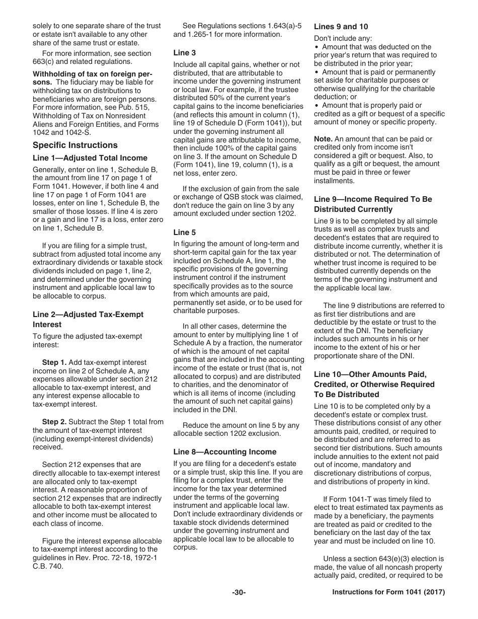 Instructions for IRS Form 1041 Schedule A, B, G, J, K-1 U.S. Income Tax Return for Estates and Trusts, Page 30