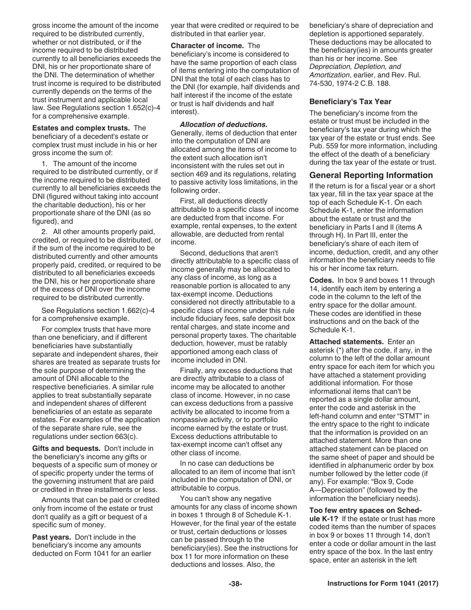 Instructions for IRS Form 1041 Schedule A, B, G, J, K-1 U.S. Income Tax Return for Estates and Trusts, Page 38