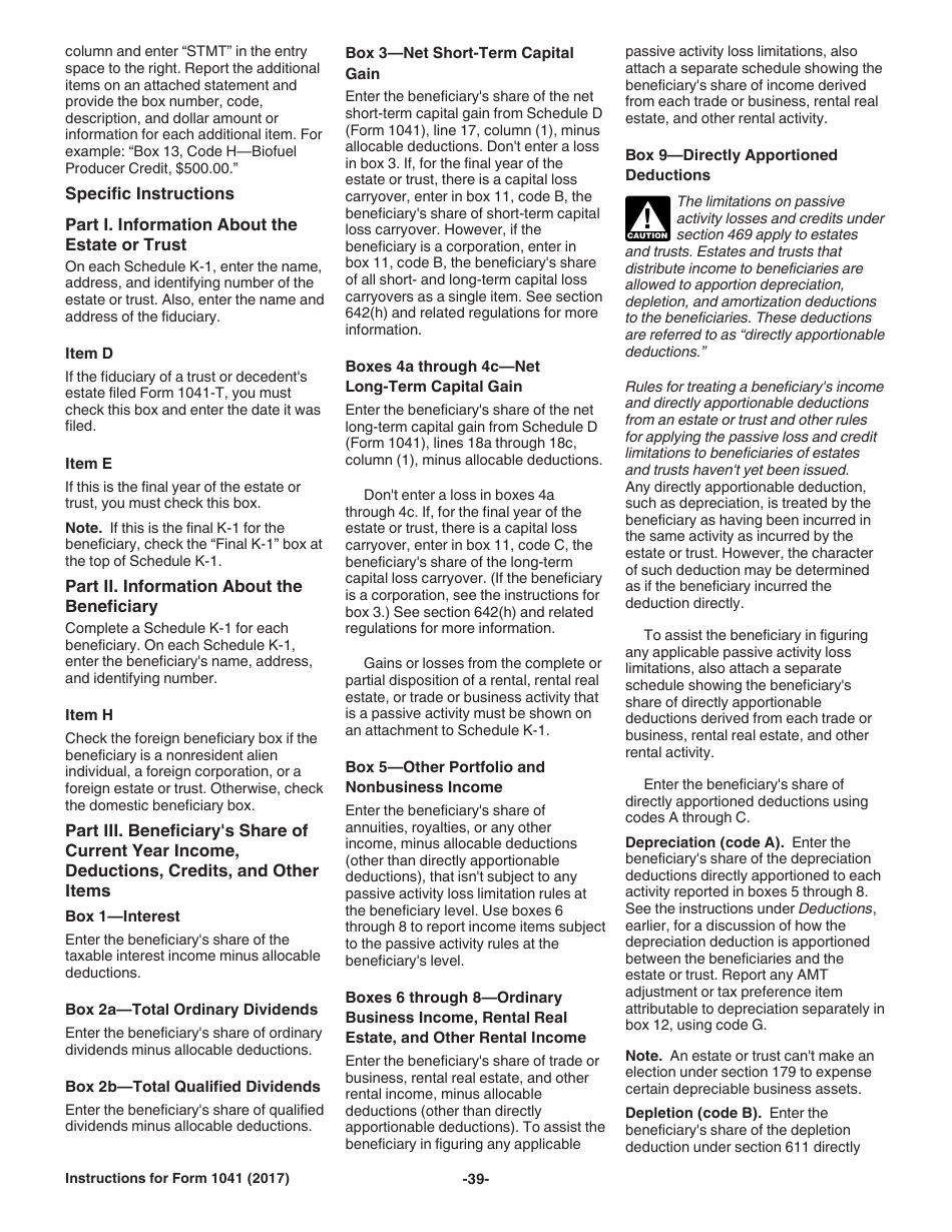 Instructions for IRS Form 1041 Schedule A, B, G, J, K-1 U.S. Income Tax Return for Estates and Trusts, Page 39