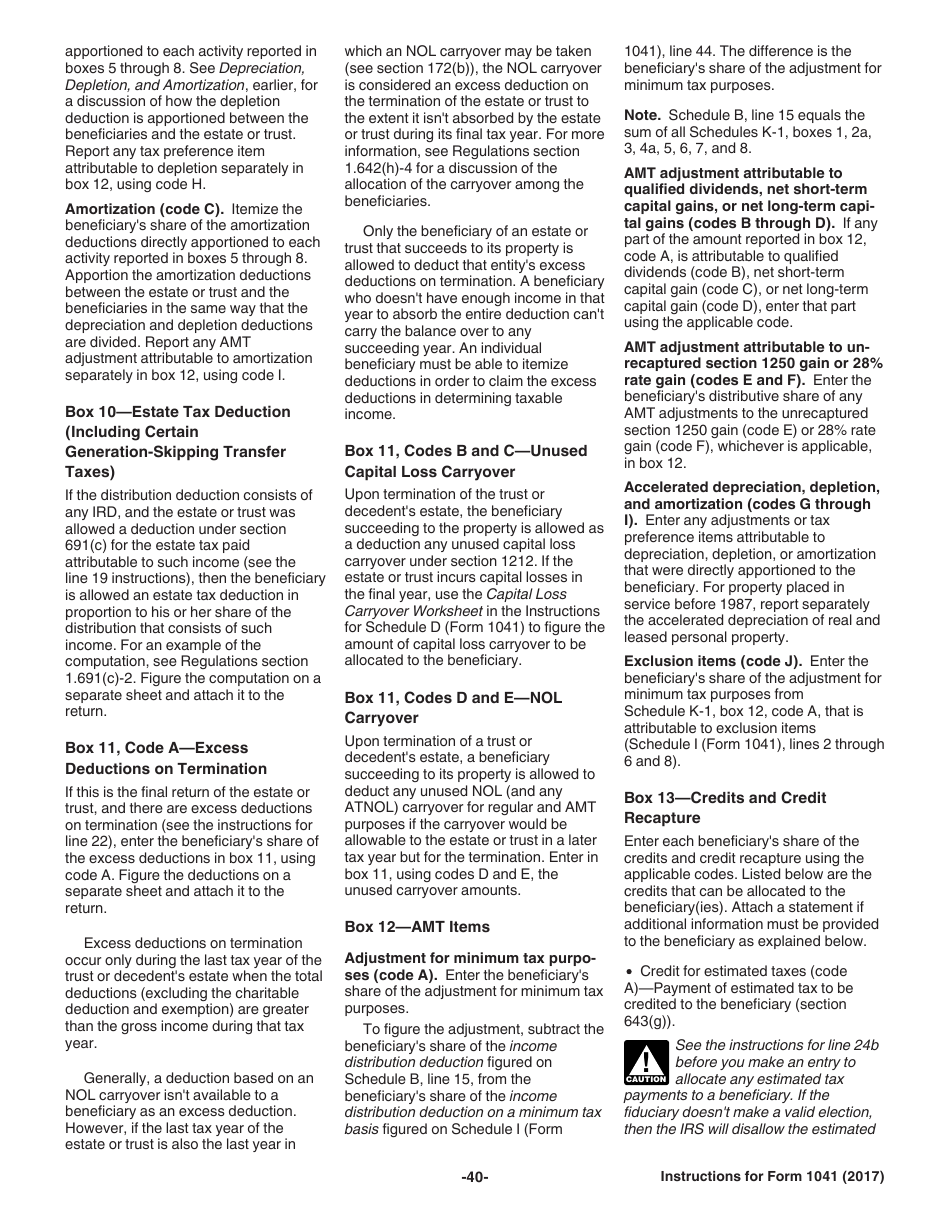 Instructions for IRS Form 1041 Schedule A, B, G, J, K-1 U.S. Income Tax Return for Estates and Trusts, Page 40