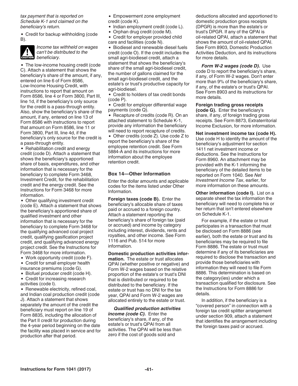 Instructions for IRS Form 1041 Schedule A, B, G, J, K-1 U.S. Income Tax Return for Estates and Trusts, Page 41
