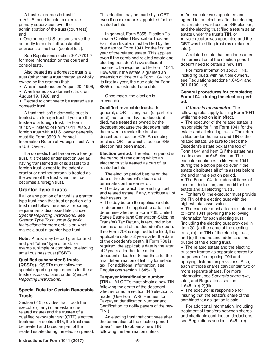 Instructions for IRS Form 1041 Schedule A, B, G, J, K-1 U.S. Income Tax Return for Estates and Trusts, Page 5