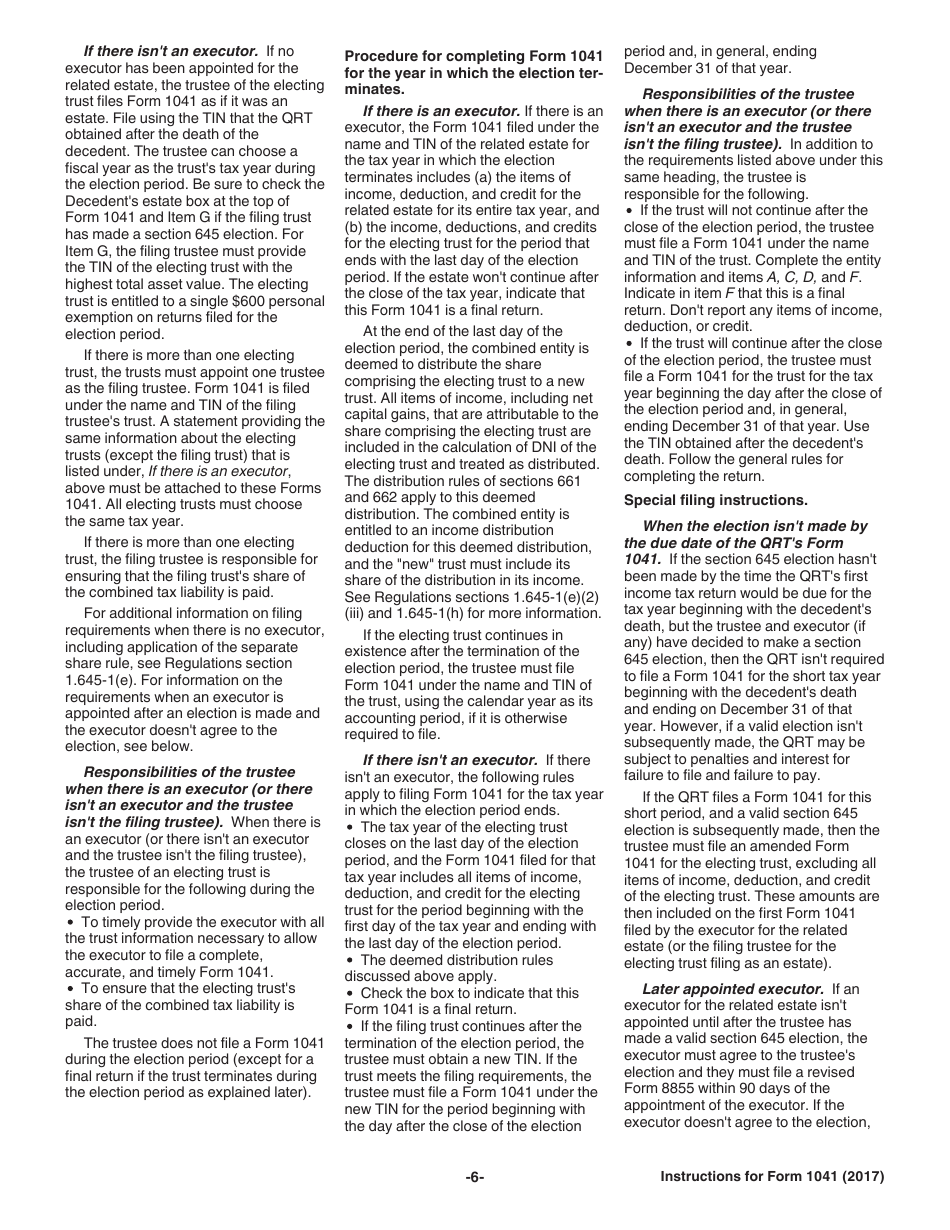 Instructions for IRS Form 1041 Schedule A, B, G, J, K-1 U.S. Income Tax Return for Estates and Trusts, Page 6