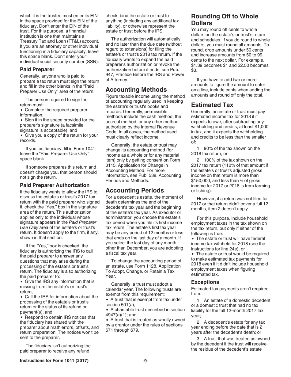 Instructions for IRS Form 1041 Schedule A, B, G, J, K-1 U.S. Income Tax Return for Estates and Trusts, Page 9