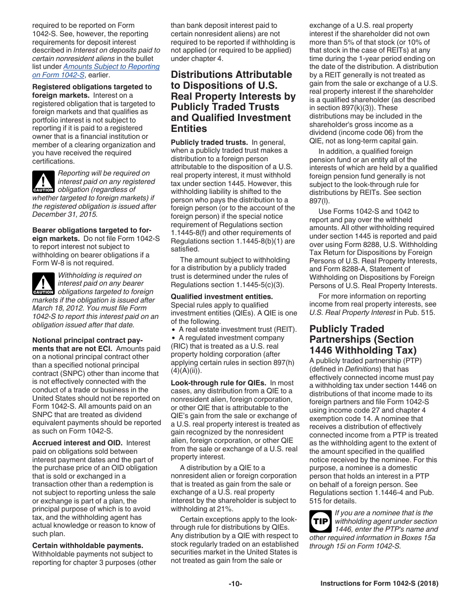 Instructions for IRS Form 1042-S Foreign Persons U.S. Source Income Subject to Withholding, Page 10