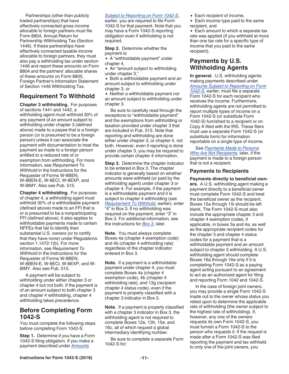 Instructions for IRS Form 1042-S Foreign Persons U.S. Source Income Subject to Withholding, Page 11