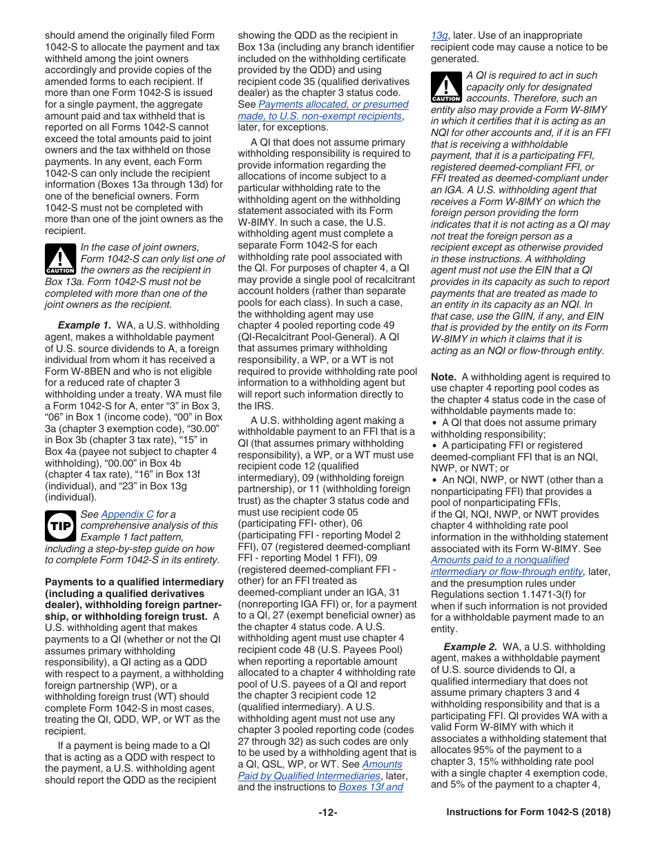 Instructions for IRS Form 1042-S Foreign Persons U.S. Source Income Subject to Withholding, Page 12