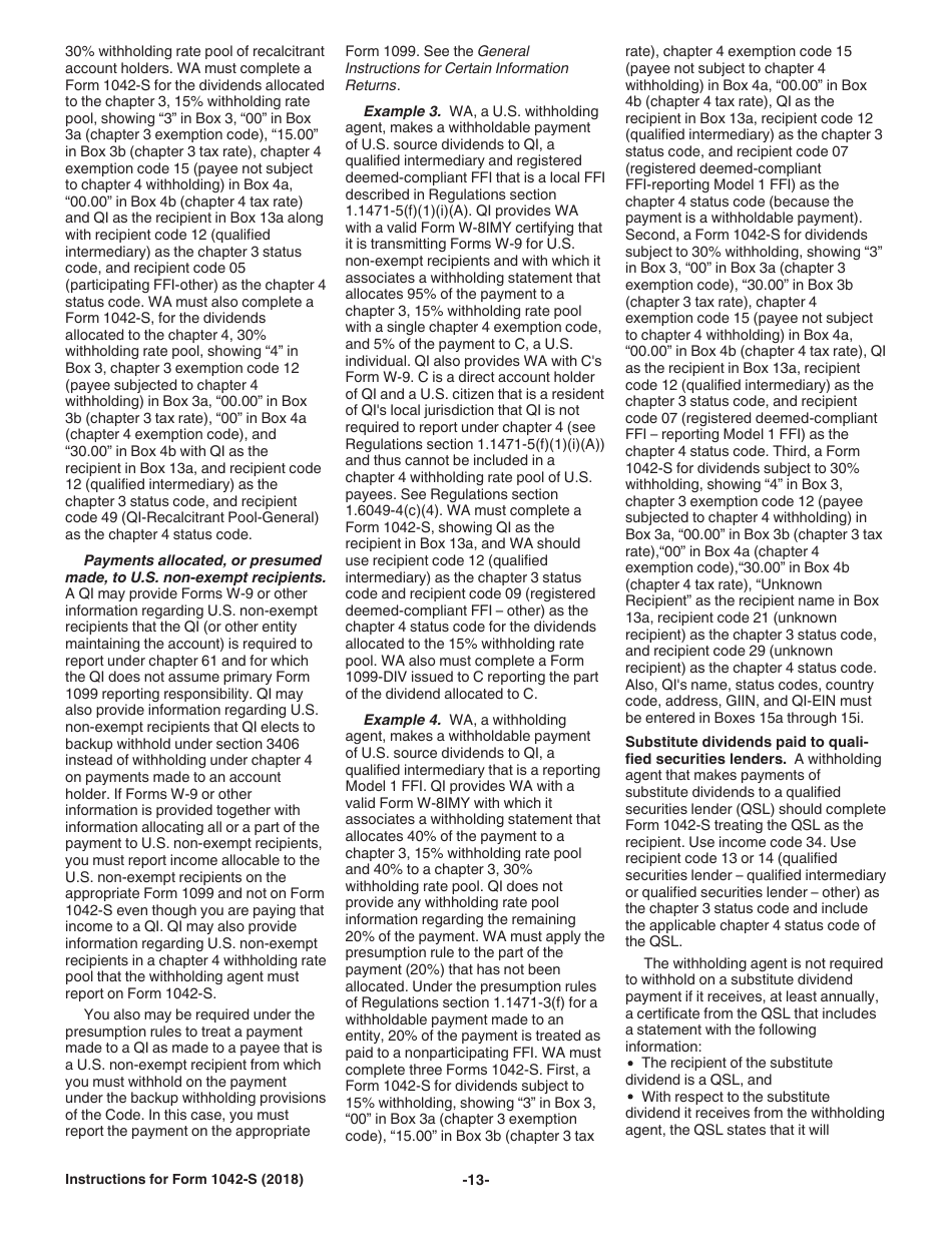 Instructions for IRS Form 1042-S Foreign Persons U.S. Source Income Subject to Withholding, Page 13