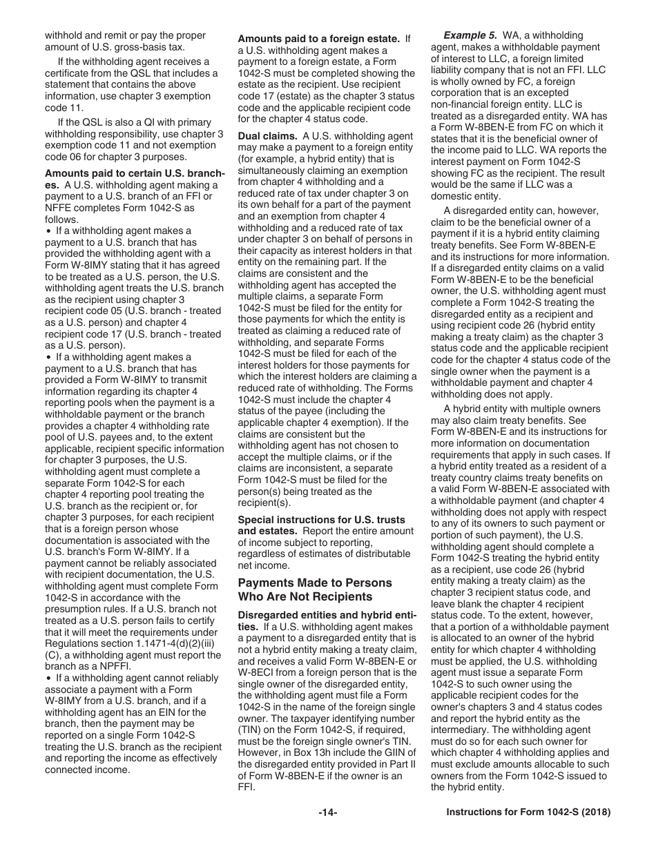 Instructions for IRS Form 1042-S Foreign Persons U.S. Source Income Subject to Withholding, Page 14
