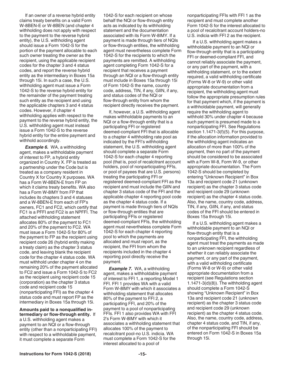 Instructions for IRS Form 1042-S Foreign Persons U.S. Source Income Subject to Withholding, Page 15