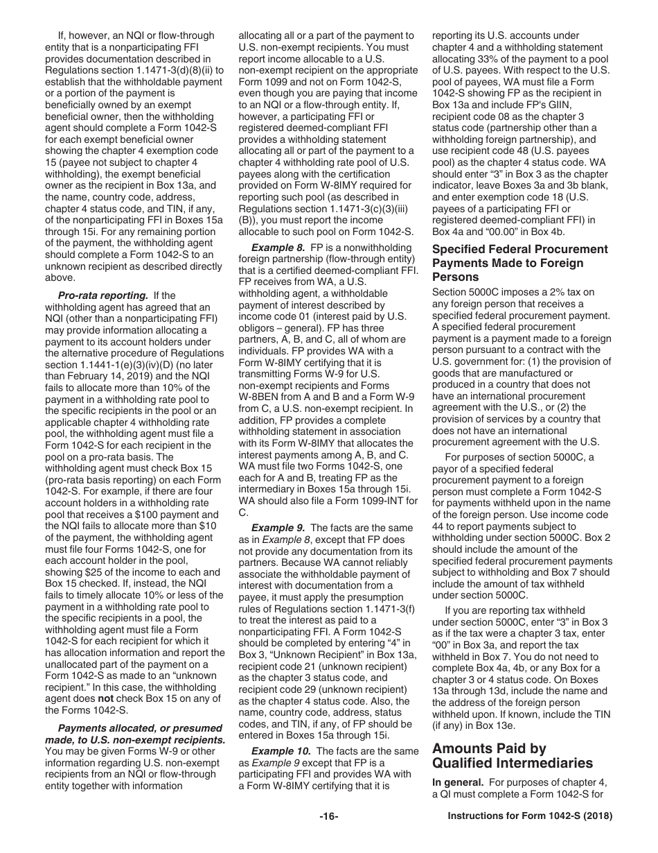 Instructions for IRS Form 1042-S Foreign Persons U.S. Source Income Subject to Withholding, Page 16