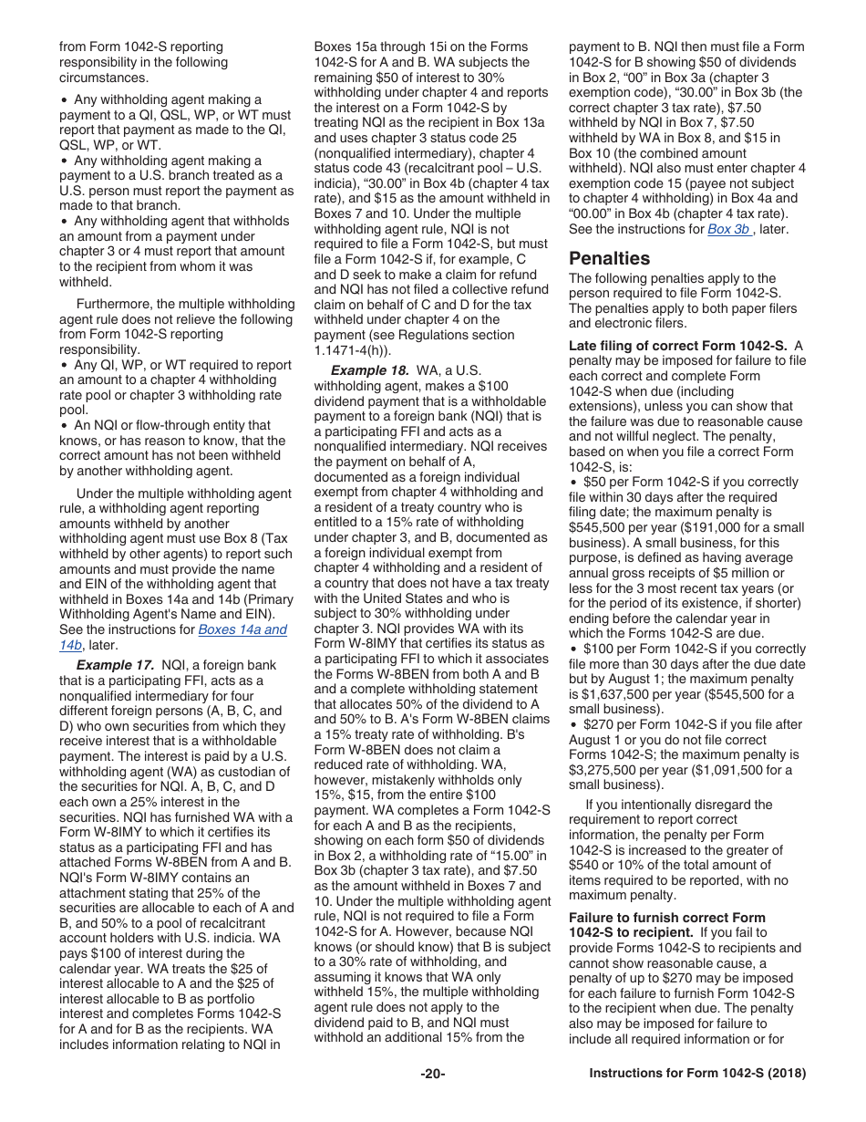 Instructions for IRS Form 1042-S Foreign Persons U.S. Source Income Subject to Withholding, Page 20