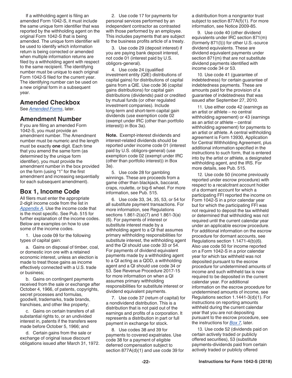 Instructions for IRS Form 1042-S Foreign Persons U.S. Source Income Subject to Withholding, Page 22