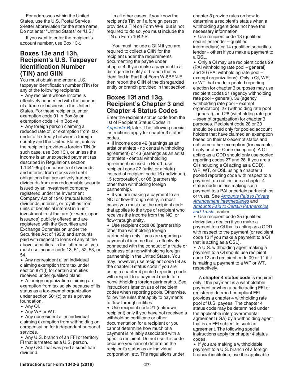 Instructions for IRS Form 1042-S Foreign Persons U.S. Source Income Subject to Withholding, Page 27