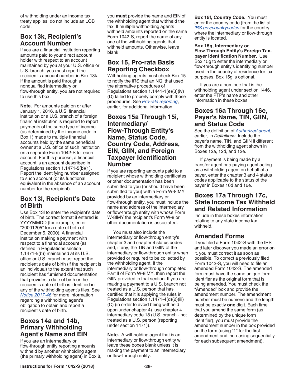 Instructions for IRS Form 1042-S Foreign Persons U.S. Source Income Subject to Withholding, Page 29