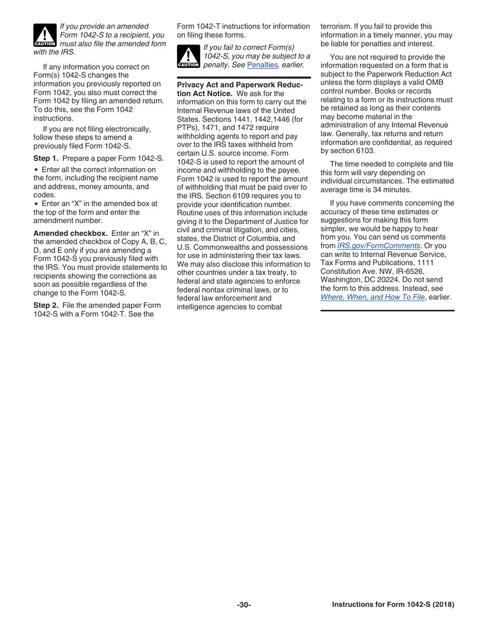 Instructions for IRS Form 1042-S Foreign Persons U.S. Source Income Subject to Withholding, Page 30