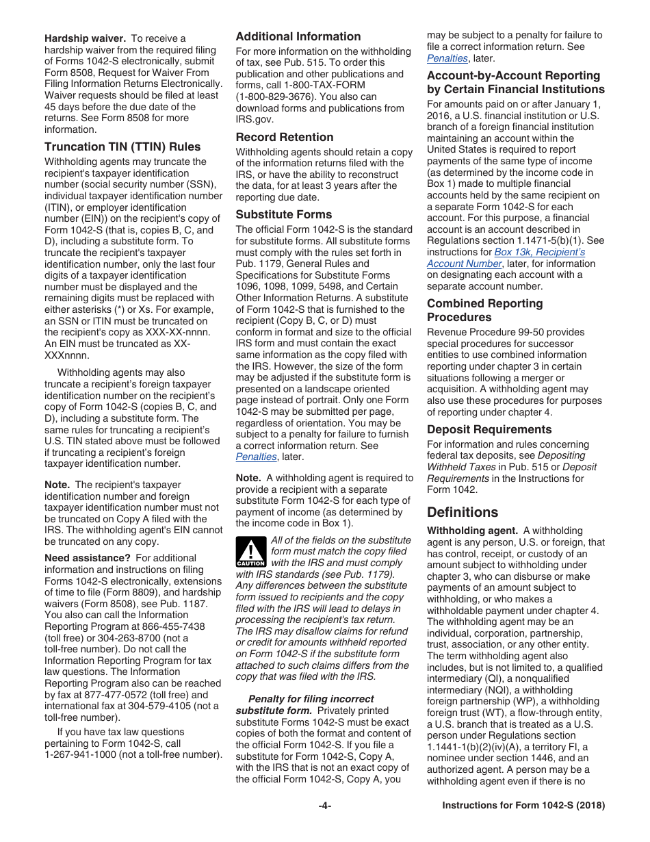 Instructions for IRS Form 1042-S Foreign Persons U.S. Source Income Subject to Withholding, Page 4