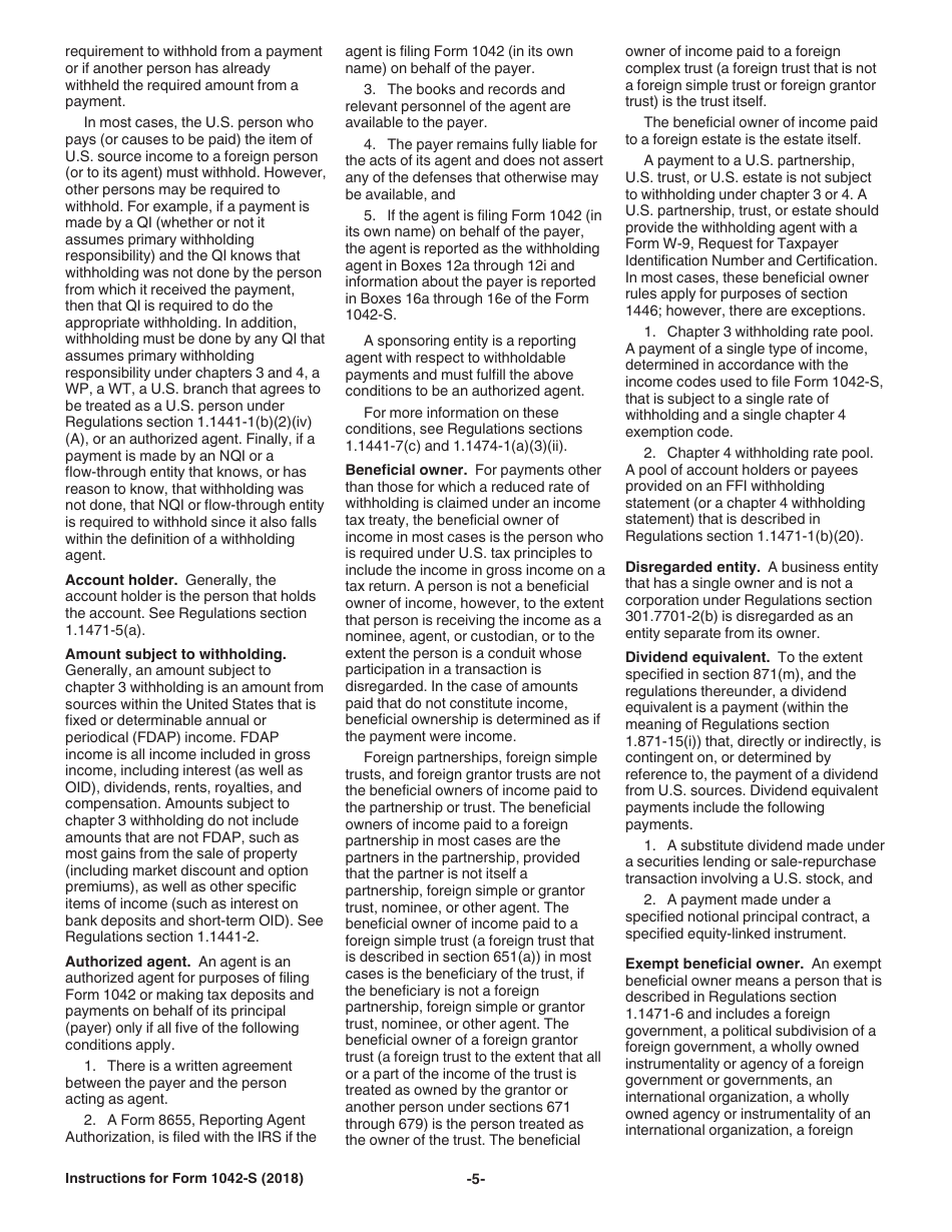 Instructions for IRS Form 1042-S Foreign Persons U.S. Source Income Subject to Withholding, Page 5