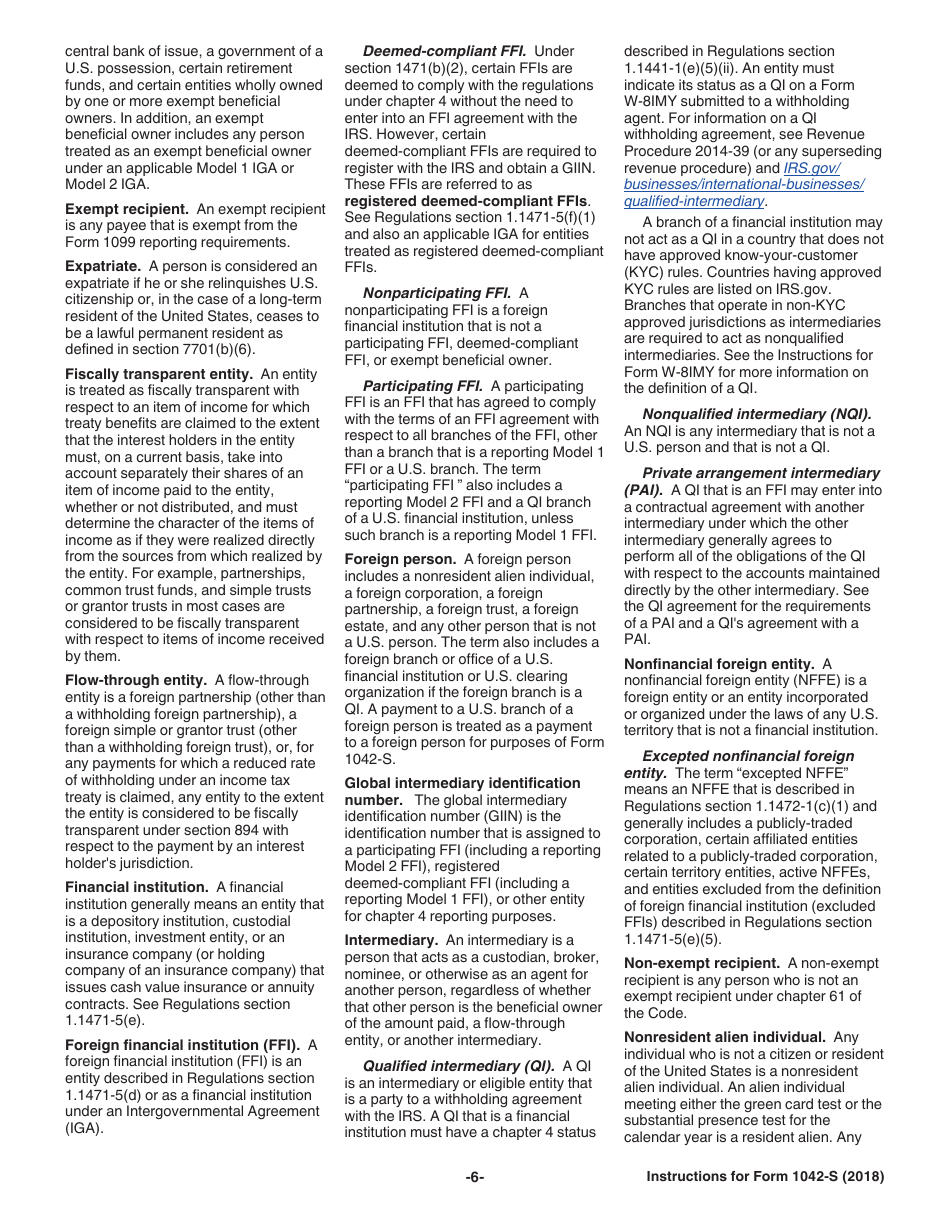 Instructions for IRS Form 1042-S Foreign Persons U.S. Source Income Subject to Withholding, Page 6