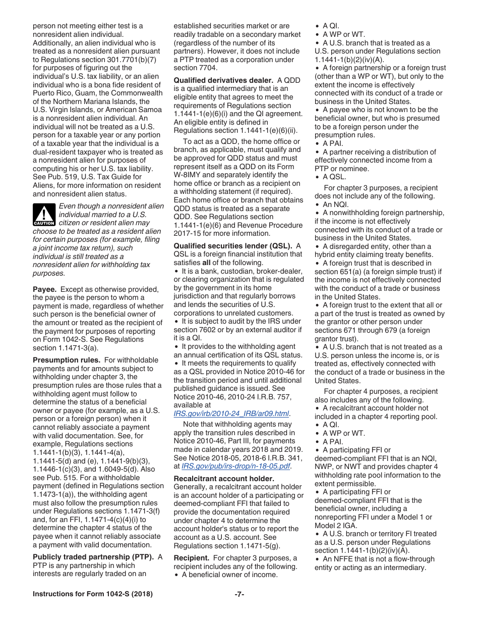 Instructions for IRS Form 1042-S Foreign Persons U.S. Source Income Subject to Withholding, Page 7