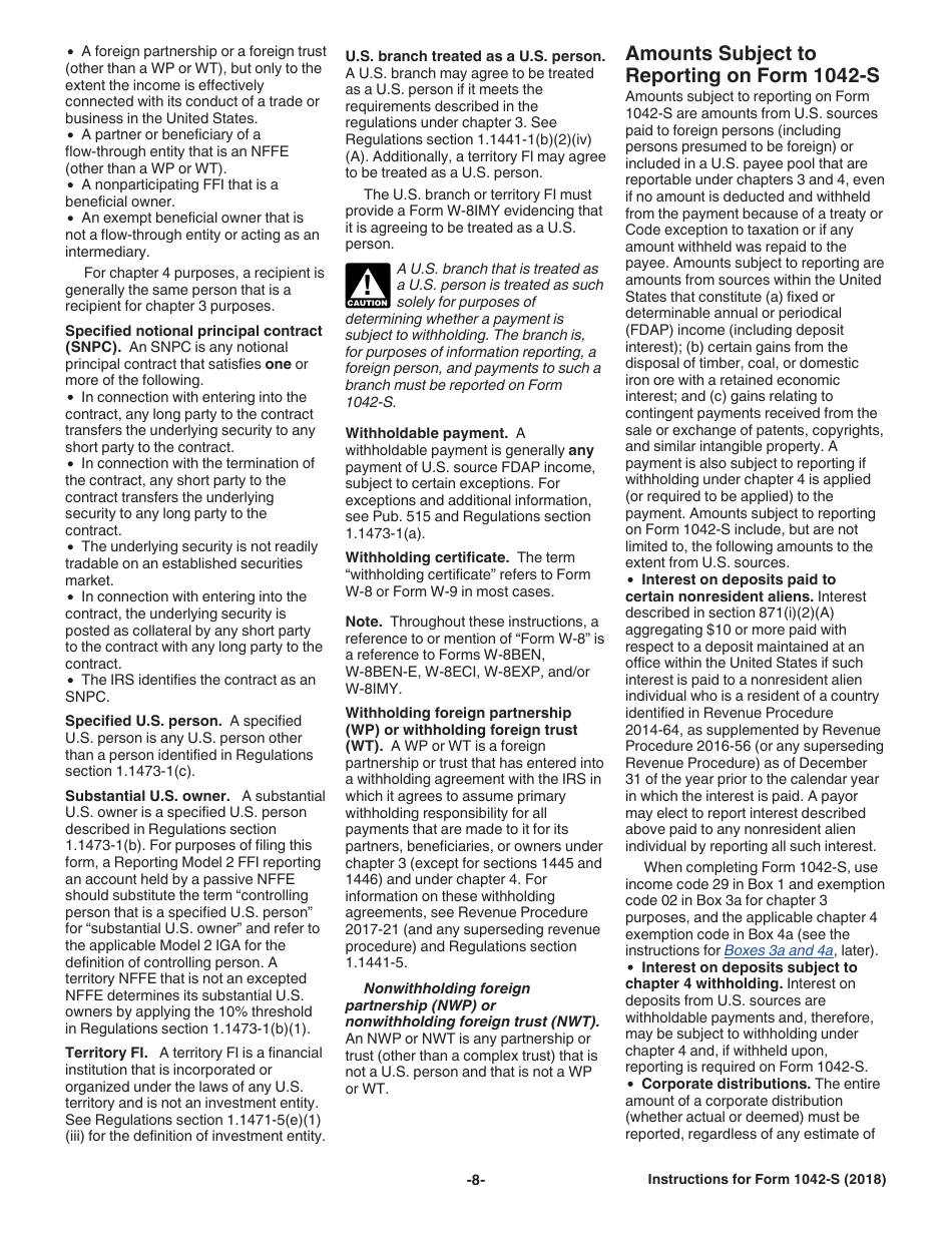 Instructions for IRS Form 1042-S Foreign Persons U.S. Source Income Subject to Withholding, Page 8