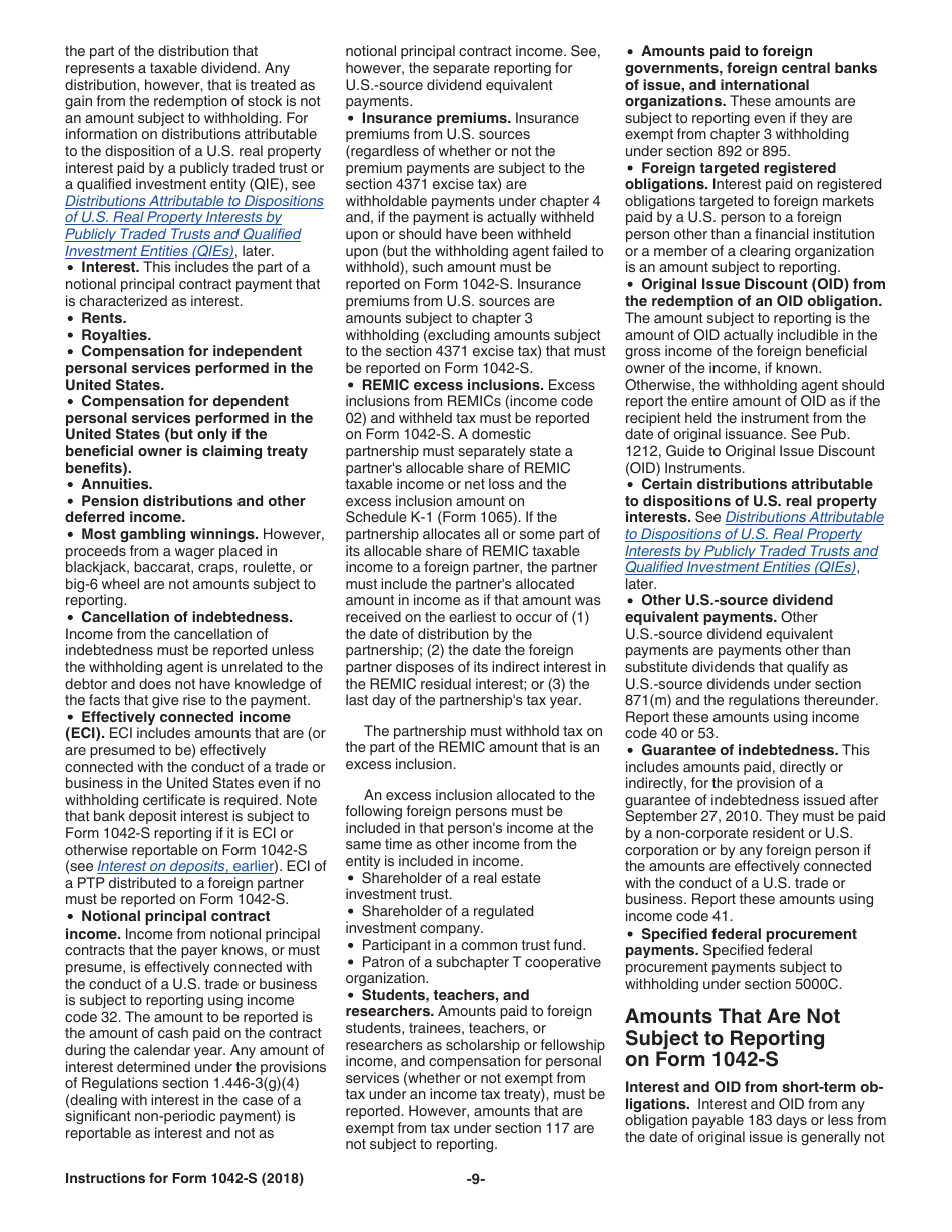Instructions for IRS Form 1042-S Foreign Persons U.S. Source Income Subject to Withholding, Page 9