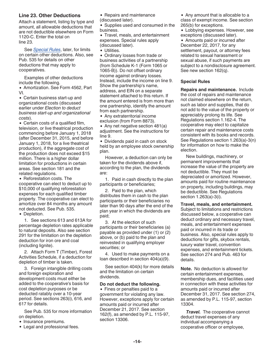 Instructions for IRS Form 1120-C U.S. Income Tax Return for Cooperative Associations, Page 14