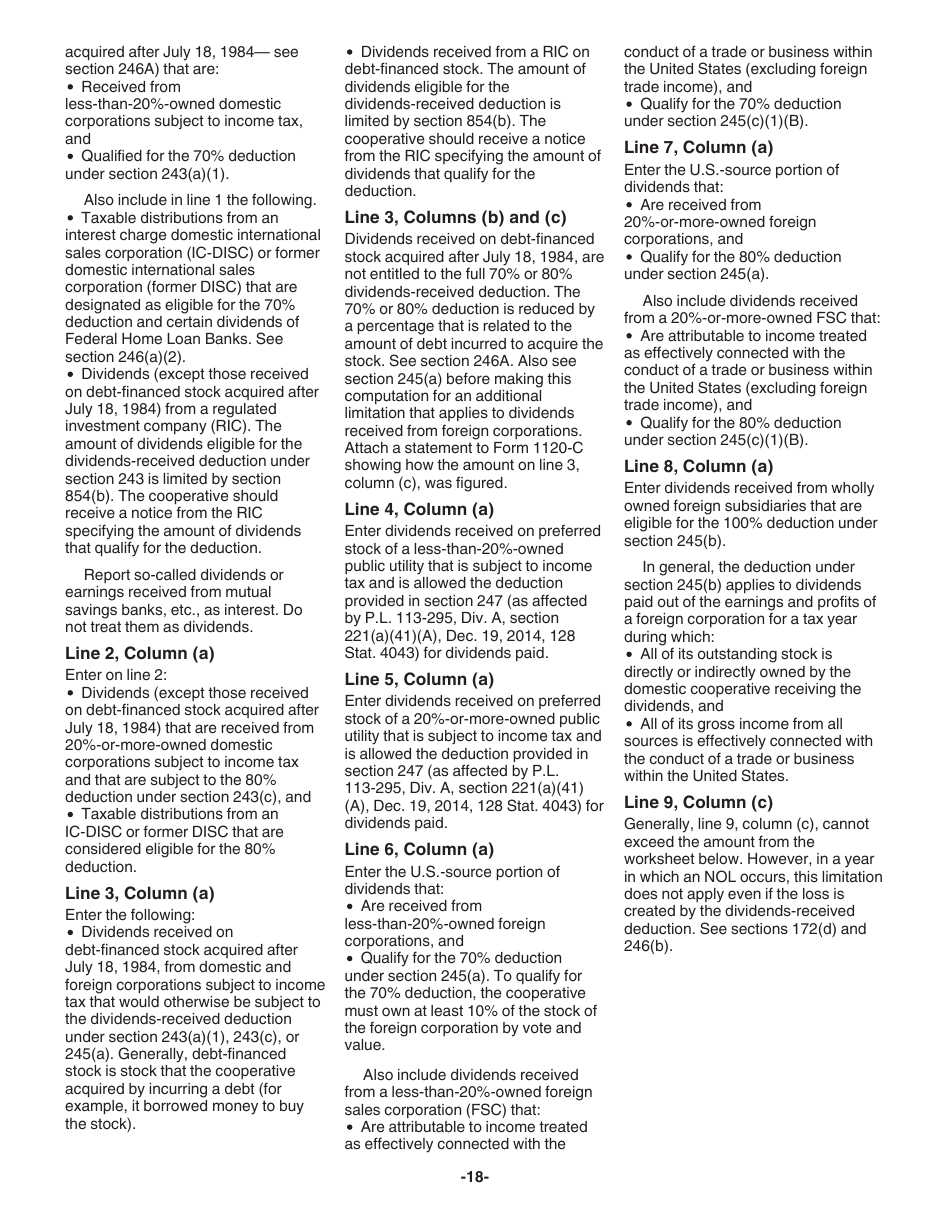 Instructions for IRS Form 1120-C U.S. Income Tax Return for Cooperative Associations, Page 18