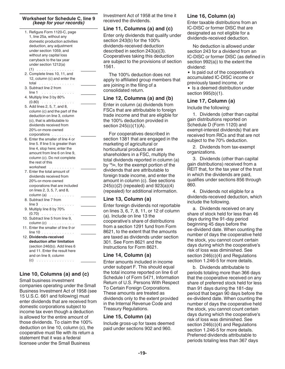 Instructions for IRS Form 1120-C U.S. Income Tax Return for Cooperative Associations, Page 19