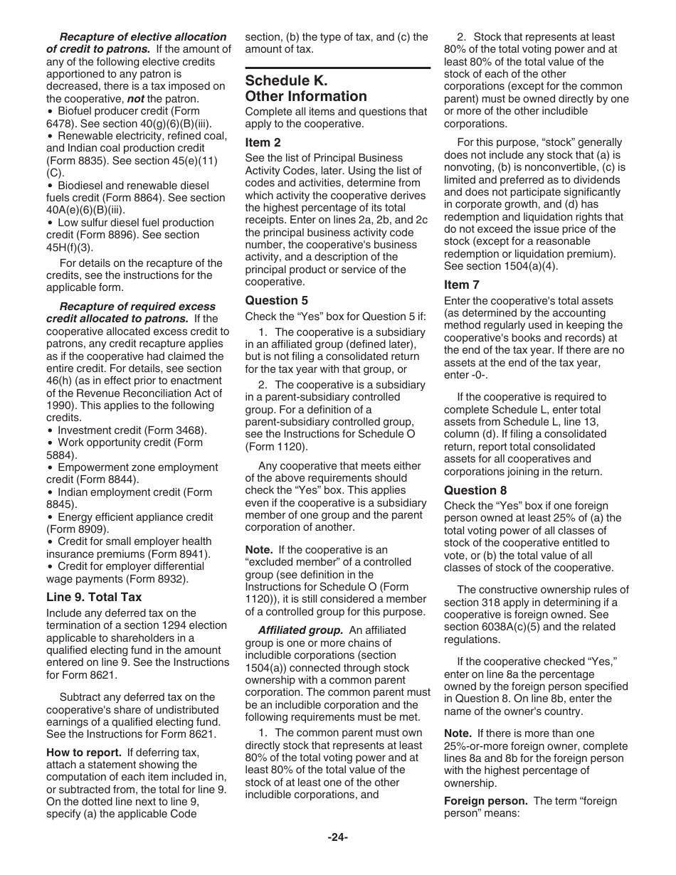 Instructions for IRS Form 1120-C U.S. Income Tax Return for Cooperative Associations, Page 24