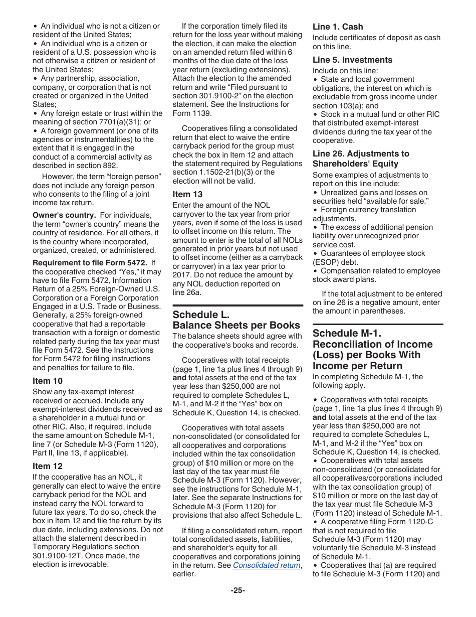 Instructions for IRS Form 1120-C U.S. Income Tax Return for Cooperative Associations, Page 25