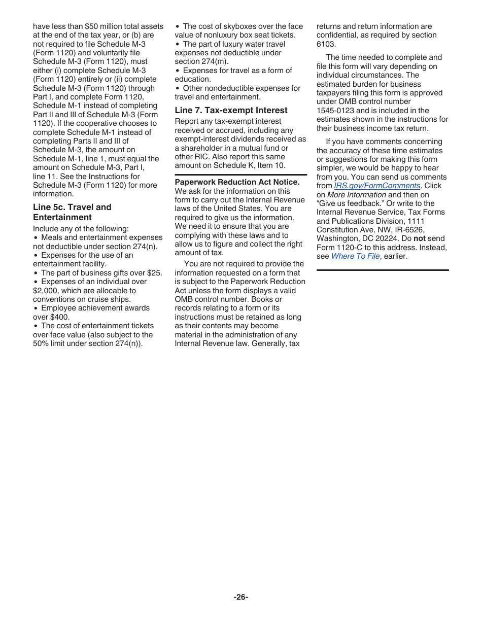 Instructions for IRS Form 1120-C U.S. Income Tax Return for Cooperative Associations, Page 26