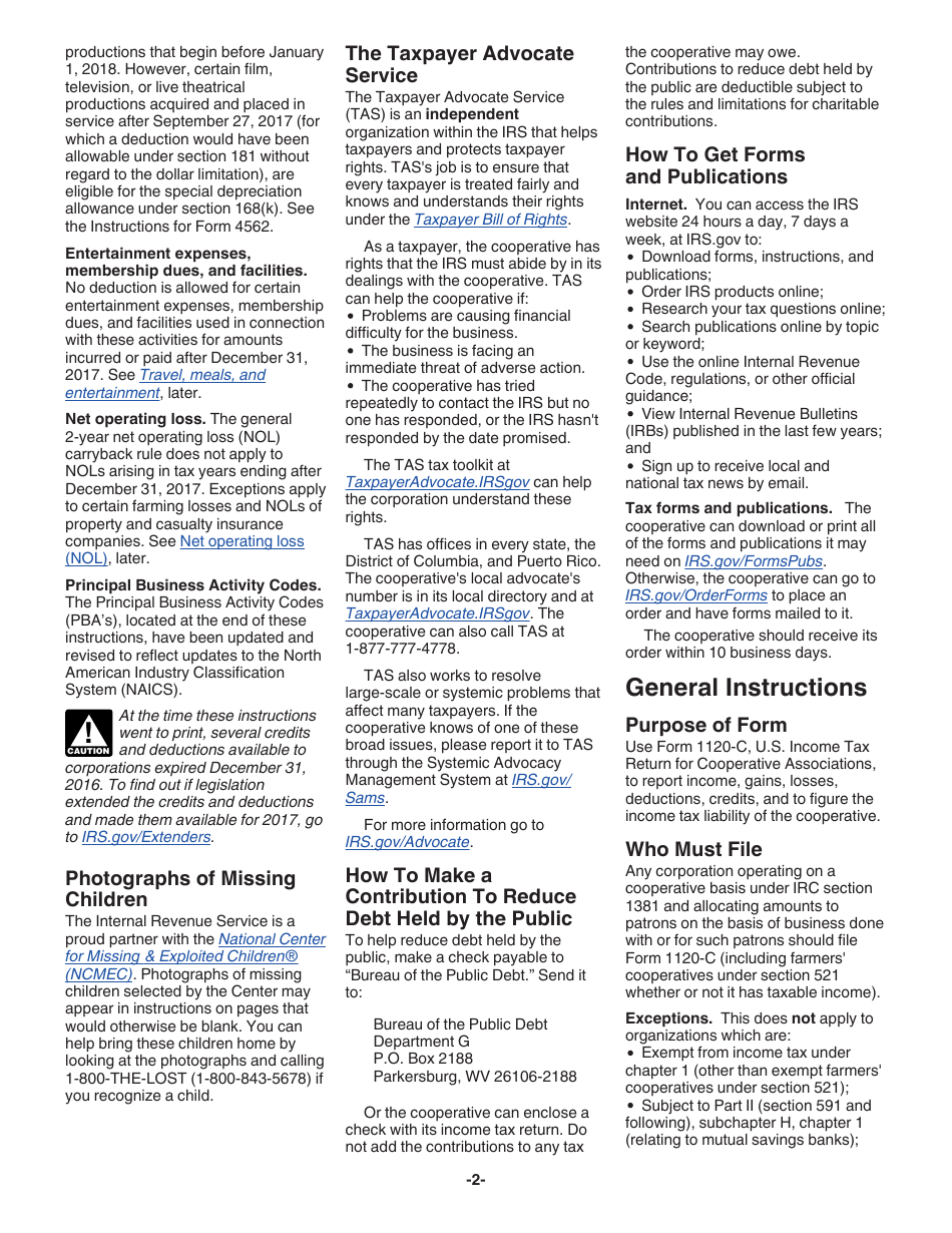 Instructions for IRS Form 1120-C U.S. Income Tax Return for Cooperative Associations, Page 2