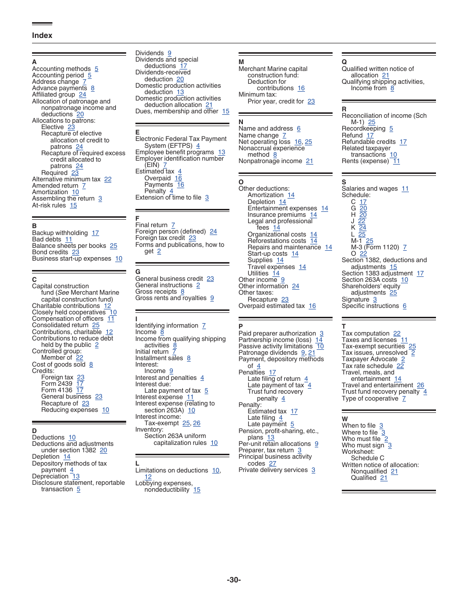 Instructions for IRS Form 1120-C U.S. Income Tax Return for Cooperative Associations, Page 30