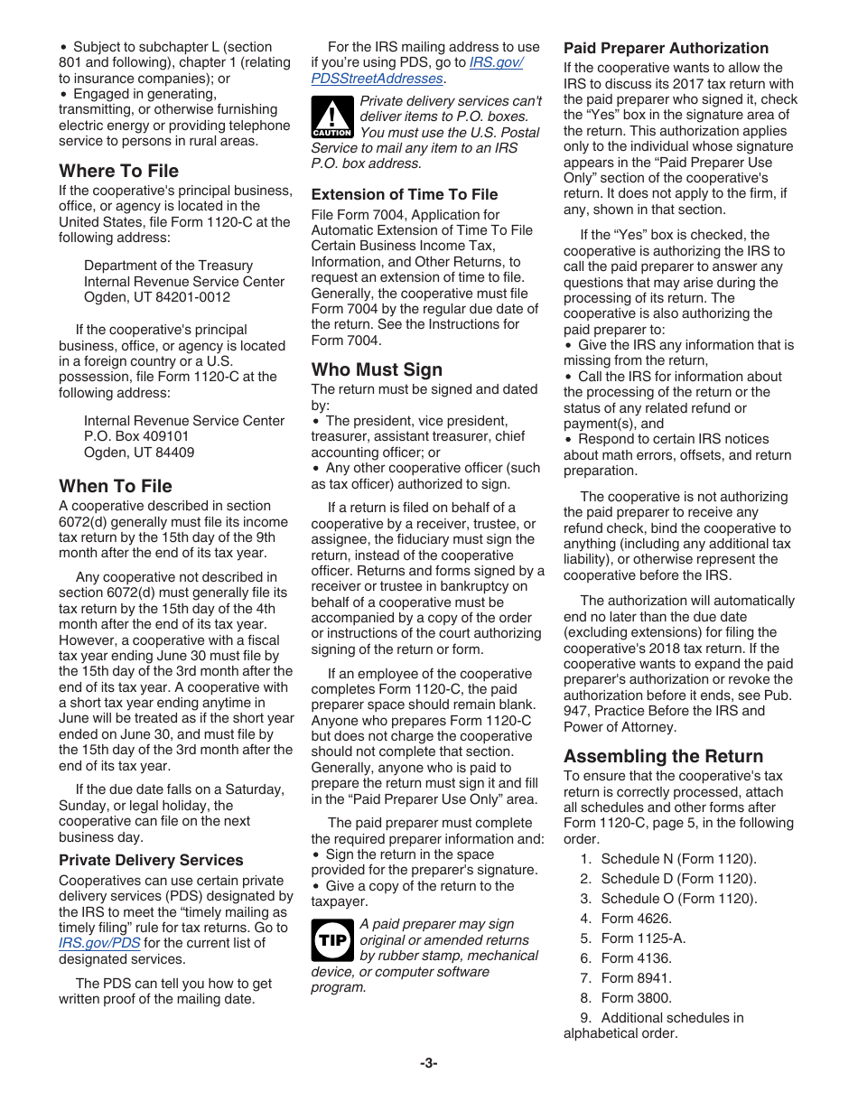 Instructions for IRS Form 1120-C U.S. Income Tax Return for Cooperative Associations, Page 3