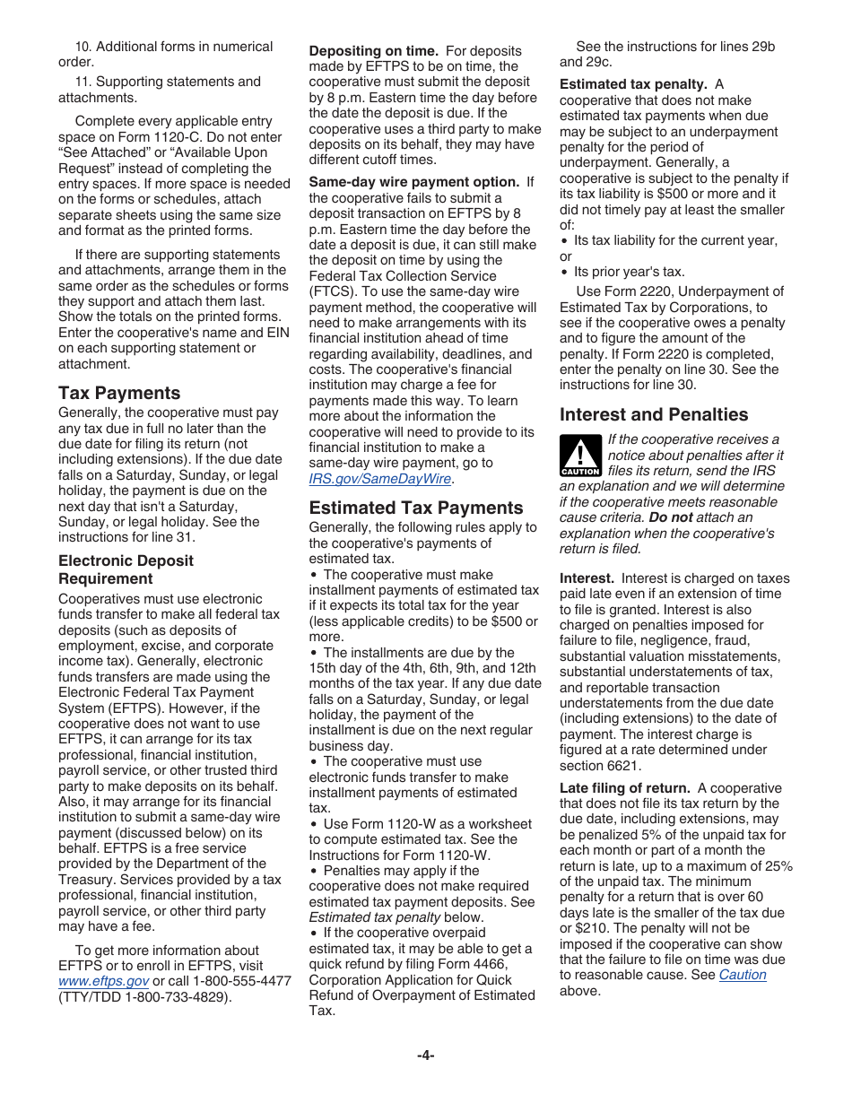 Instructions for IRS Form 1120-C U.S. Income Tax Return for Cooperative Associations, Page 4