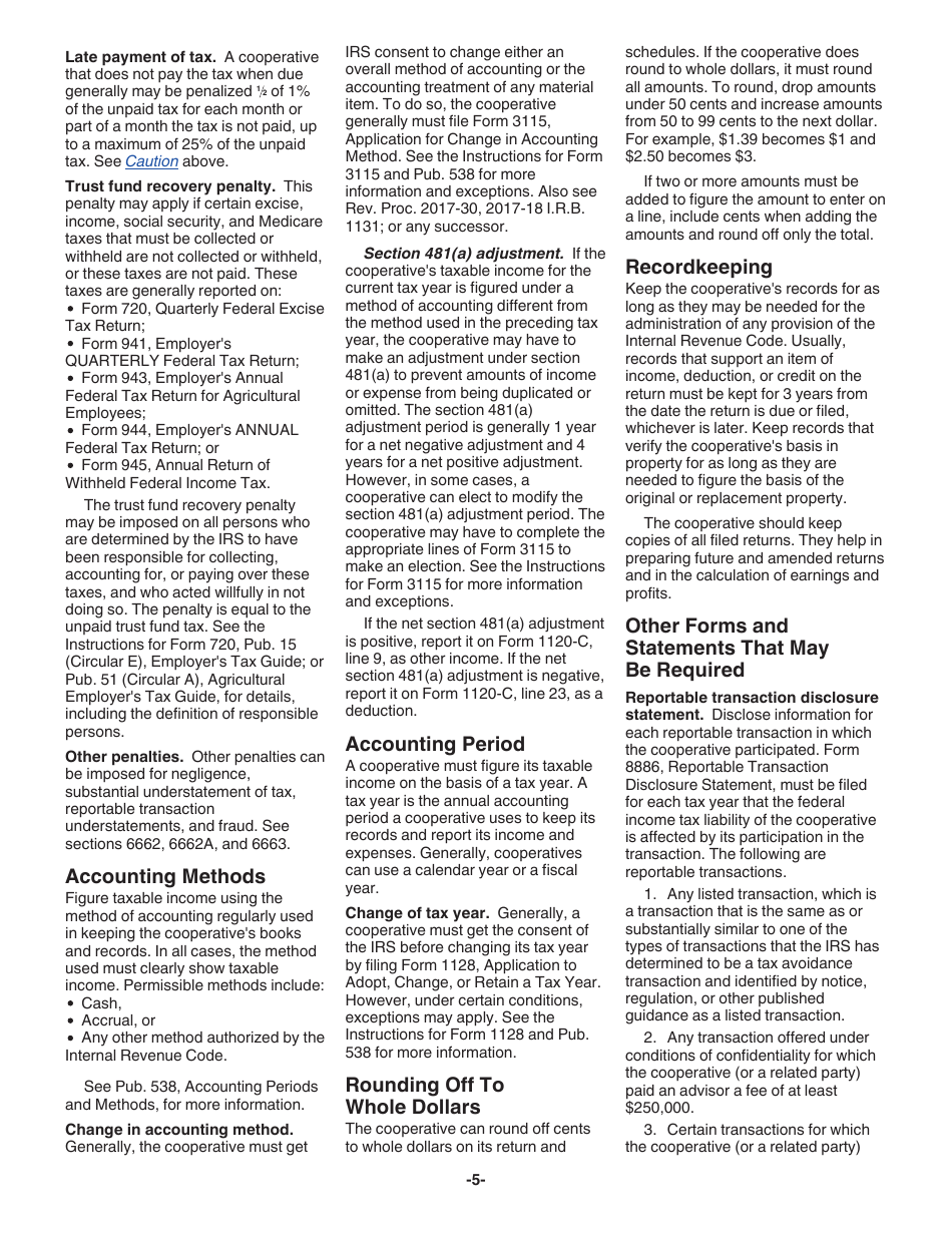 Instructions for IRS Form 1120-C U.S. Income Tax Return for Cooperative Associations, Page 5