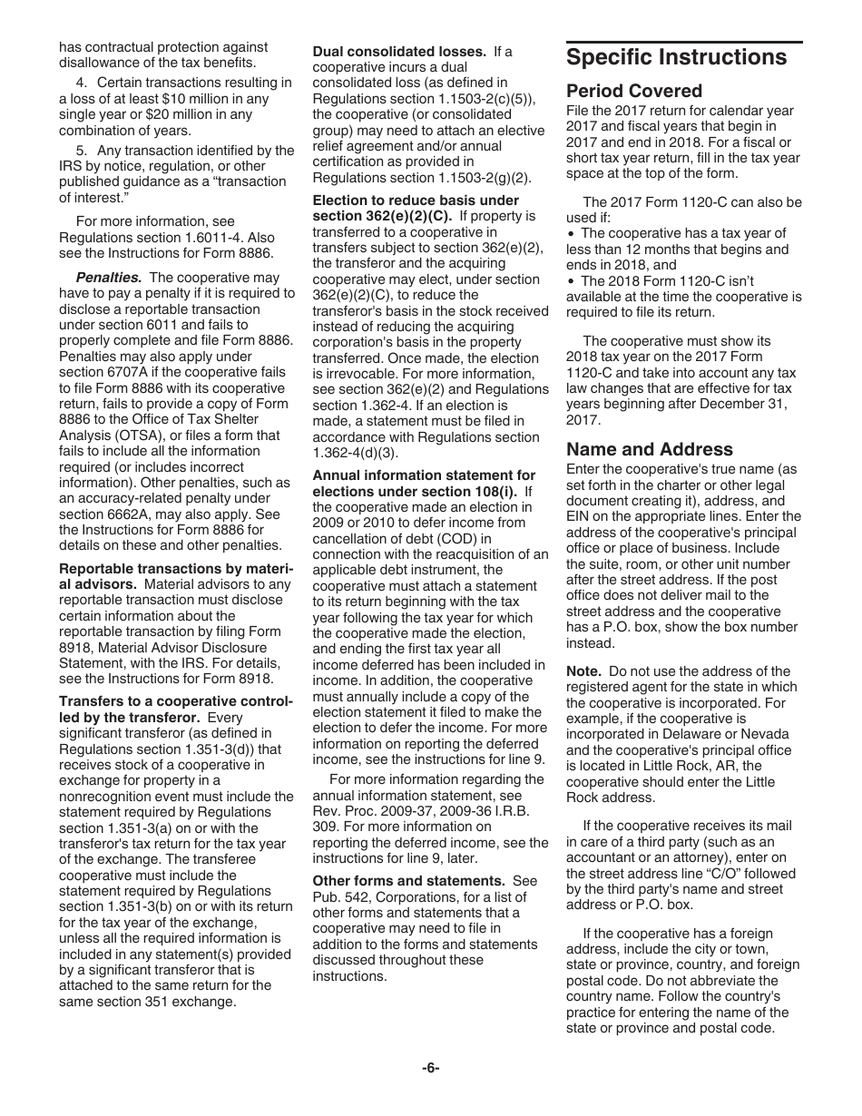 Instructions for IRS Form 1120-C U.S. Income Tax Return for Cooperative Associations, Page 6