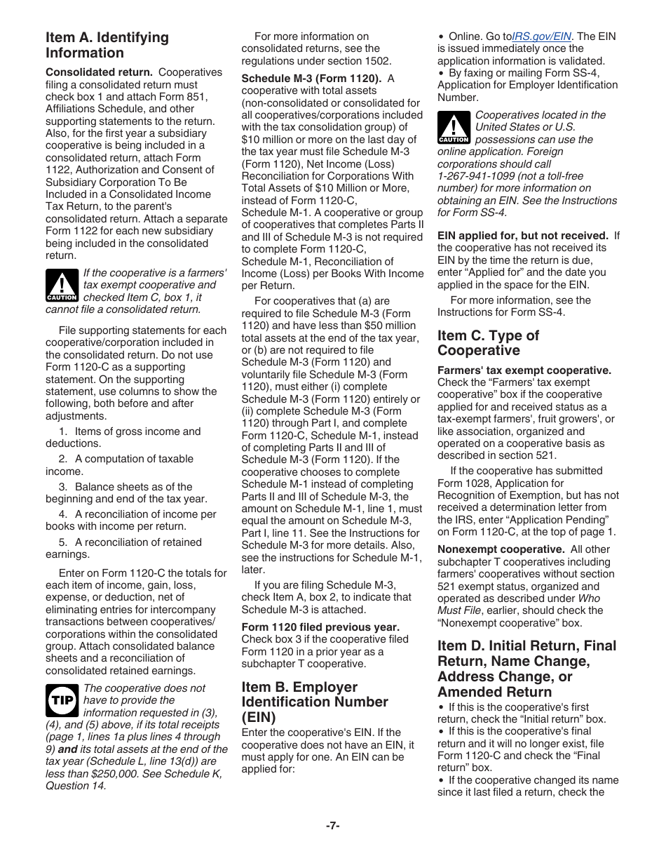 Instructions for IRS Form 1120-C U.S. Income Tax Return for Cooperative Associations, Page 7