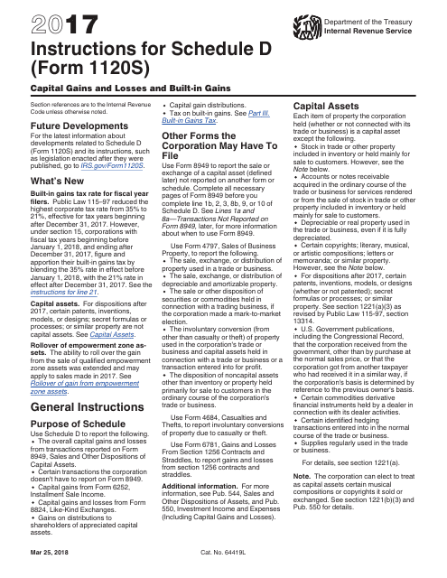 IRS Form 1120S Schedule D 2017 Printable Pdf