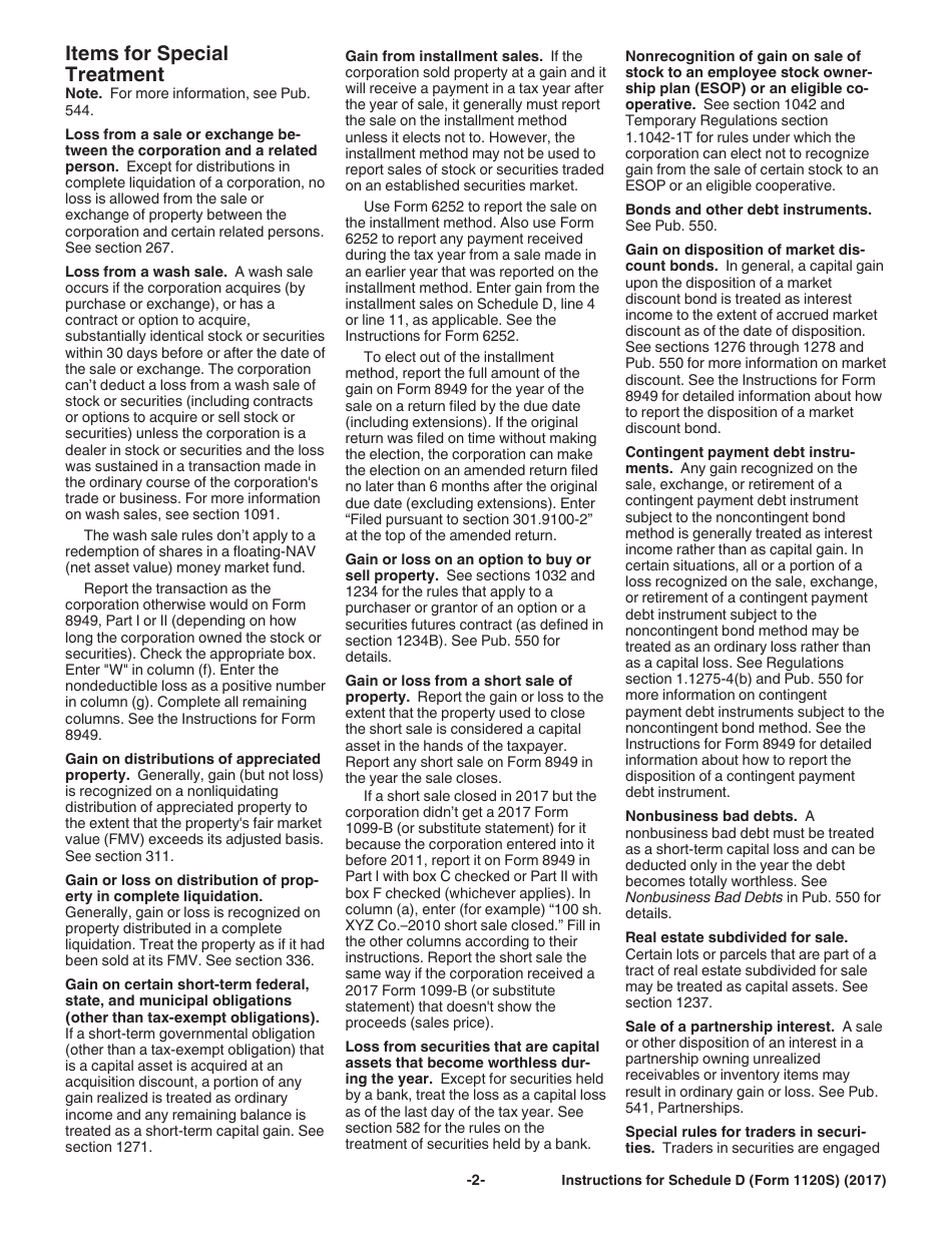 Instructions for IRS Form 1120S Schedule D Capital Gains and Losses and Built-In Gains, Page 2