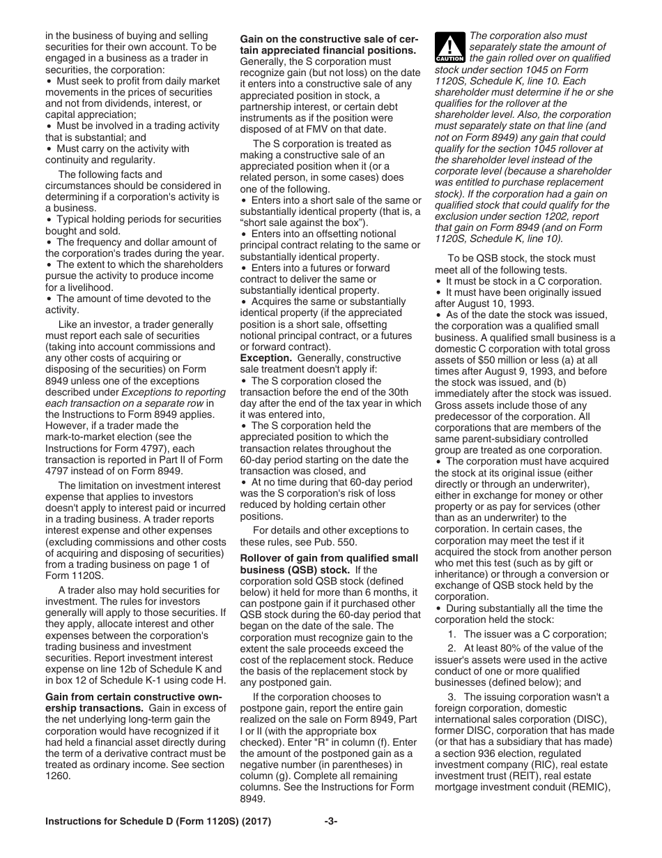 Instructions for IRS Form 1120S Schedule D Capital Gains and Losses and Built-In Gains, Page 3