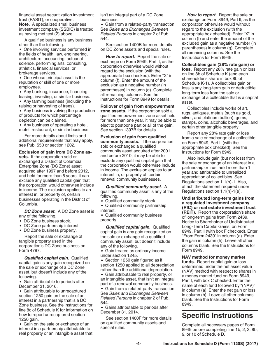 Instructions for IRS Form 1120S Schedule D Capital Gains and Losses and Built-In Gains, Page 4